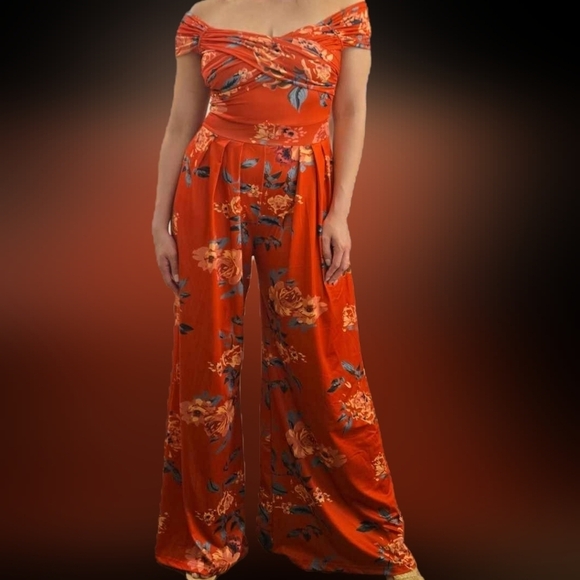 Pants - Floral Orange Jumpsuit